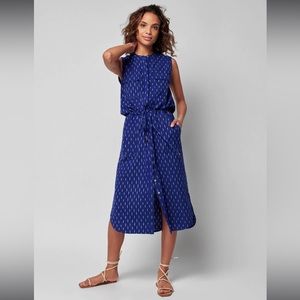 Faherty Saylor Midnight Ikat Button Up Sleeveless Drawstring Dress - XS